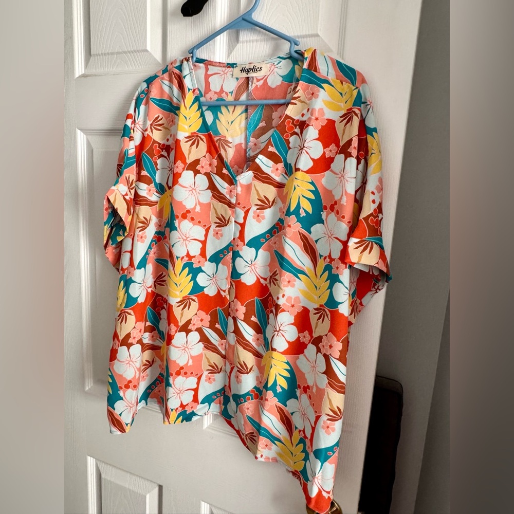 Haptics Drop Shoulder Floral Print Top